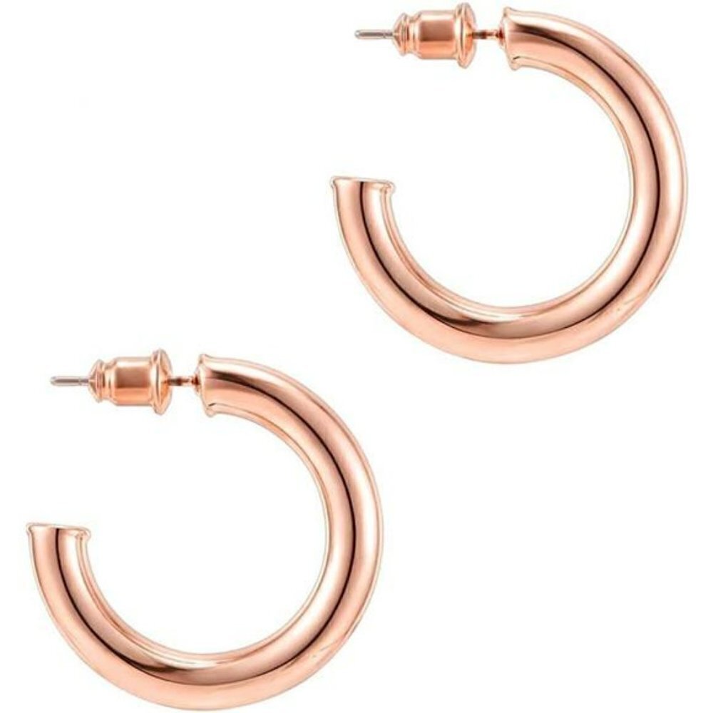 14K Rose  Gold Colored Lightweight Chunky Open Hoops | Earrings - 30MM